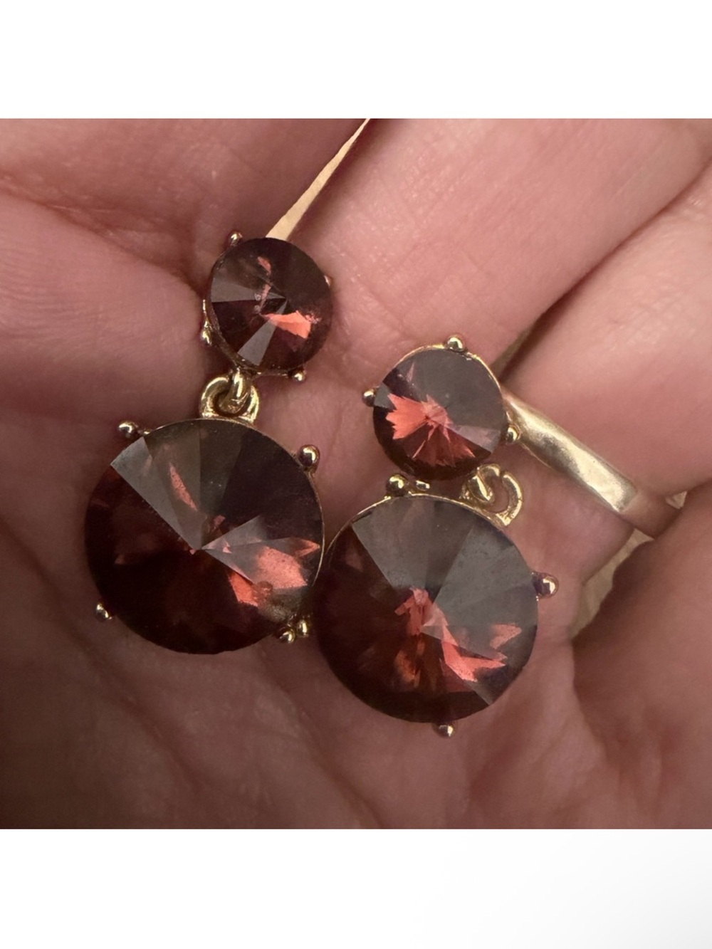 Elegant Gold Drop Earrings with Deep Garnet Red Stones - Women Jewelry